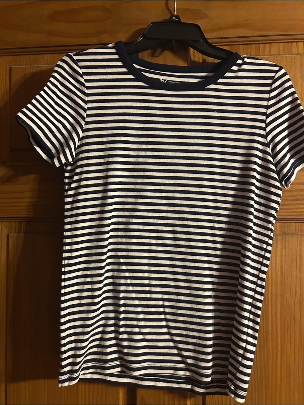 Essentials Women's Navy and White Striped Crewneck Tee